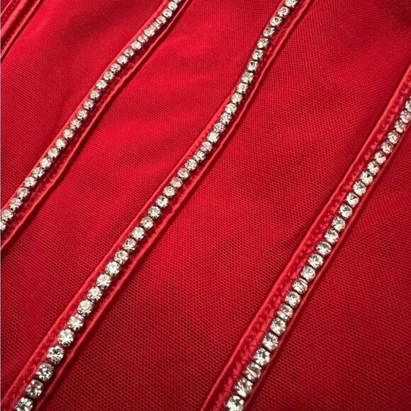 NEW Women's Rhinestone Lingerie Bodysuit Auden Nylon Spandex Mesh Sheer Red S - Picture 6 of 9